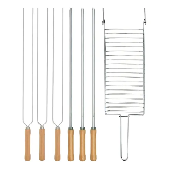 Kit Preparo Churrasco Grelha Espetos 3 Simples E 3 Duplo Mor Foto 1