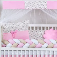 Kit Protetor Berço Trança Rosa Menina Premium+ Ninho Redutor Doce Bebe Foto mini 4