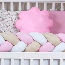 Kit Protetor Berço Trança Rosa Menina Premium+ Ninho Redutor Doce Bebe Foto mini 3
