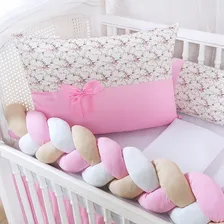 Kit Protetor Berço Trança Rosa Menina Premium+ Ninho Redutor Doce Bebe Foto mini 2