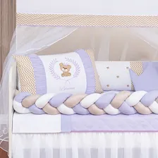 Kit Protetor Berço Trança Ursinho Rosa Americano Baby Menina Cor Lilás Urso Teddy Foto mini 1
