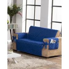Kit Protetor Sofá 2 Lugares Azul Royal Porta Objetos E Laço Foto  mini 1