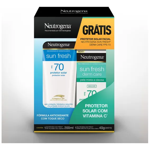 Kit Protetor Solar FPS 70 Neutrogena Sun Fresh 200ml Protetor Solar Facial FPS 70 40g Foto 1
