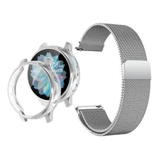 Kit Pulseira + Capa Para Watch Active 2 Proteção Total Cor Prata (pulseira) - Prata (case) Largura 20 mm Foto  mini 1