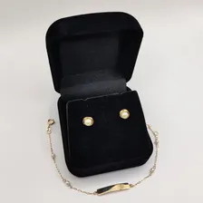 Kit Pulseira Ouro 18k Plaquinha C/nome+brinco PĂ©rolas BebĂȘ Foto mini 4