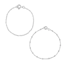 Kit Pulseiras Banhadas Prata 925 Bolinha E Elo Coração Comprimento 18 Cm Diâmetro 2 Cm Foto  mini 1