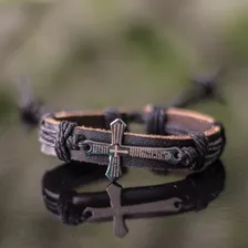 Kit Pulseiras De Couro Bracelete Masculino Preta Foto mini  3
