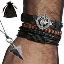 Kit Pulseiras Masculinas Couro + Colar Flecha Foto mini 3