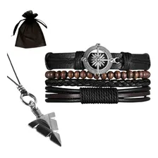 Kit Pulseiras Masculinas Couro + Colar Flecha Foto mini 1