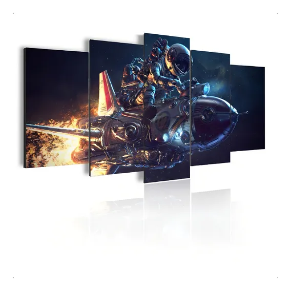 Kit Quadro Decorativo Sala Grande Quarto Astronauta Foguete Foto 1