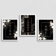 Kit Quadro Decorativo Viva, Sonhe, Ame Preto 45x34cm 3 Peças Foto mini 2