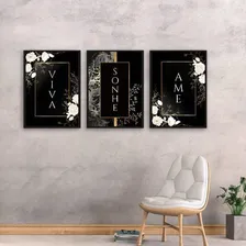 Kit Quadro Decorativo Viva, Sonhe, Ame Preto 45x34cm 3 Peças Foto mini 1