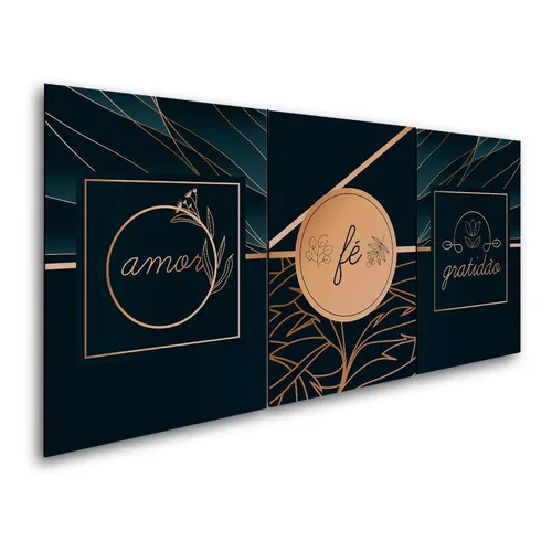 Kit Quadros Decorativo Fé Amor Gratidão FamÃlia Deus Sala Cor Dourado-escuro Foto 1