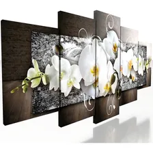 Kit Quadros Decorativo Mosaico 5 Peças Orquídea Branca Mural Foto mini 1