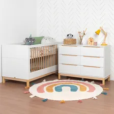 Kit Quarto Infantil Cozy Branco Com Carvalho Berço + Cômod Foto mini  2