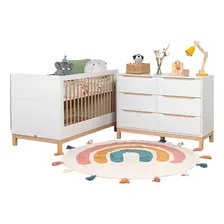 Kit Quarto Infantil Cozy Branco Com Carvalho Berço + Cômod Foto  mini 1
