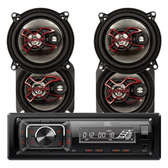 Kit Radio Jbl 150w P/ Carro + Alto Falante Bravox 5 E 4 Pol Foto 1