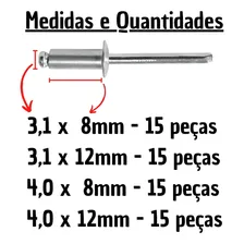 Kit Rebite Pop Repuxo Aluminio 4 Medidas 60 Peças Foto mini 2