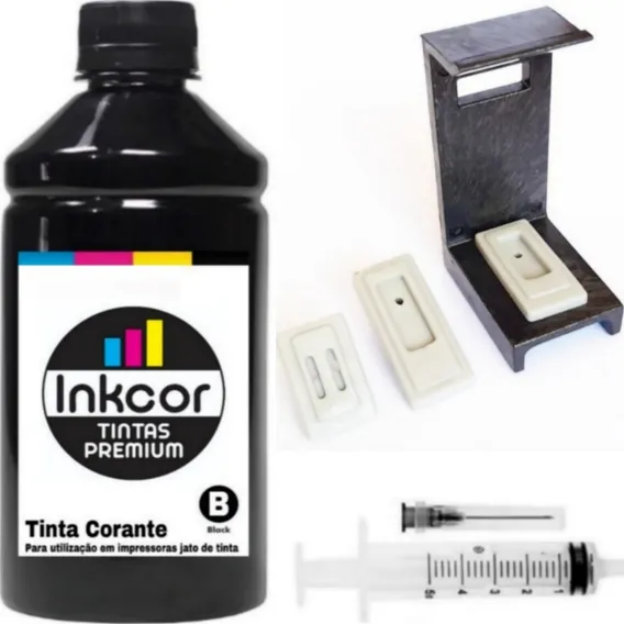 Kit Recarga Cartucho Preto com 100  Compativel Impressora HP 2774 2874 2676 Canon MP3510 MP2410 Tinta Corante Inkcor Foto 1