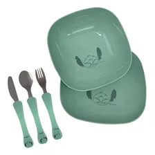 Kit Refeição Infantil Stitch 5 Peças Prato Cumbuca Talheres Foto  mini 1