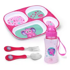 Kit Refeição Infantil Em Melamina Pratinho, Squeeze, Talheres Kit Papinha Foto mini 1