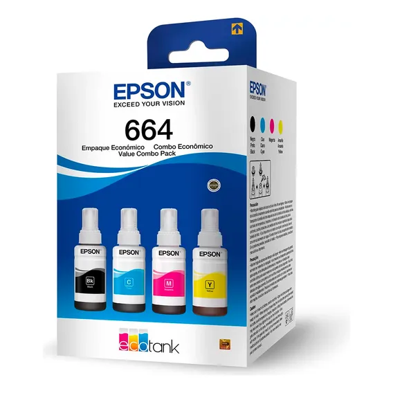 Kit Refil Epson T664 Colorido Ecotank T664520 Cores Ciano Magenta Preto e Amarelo Foto 1