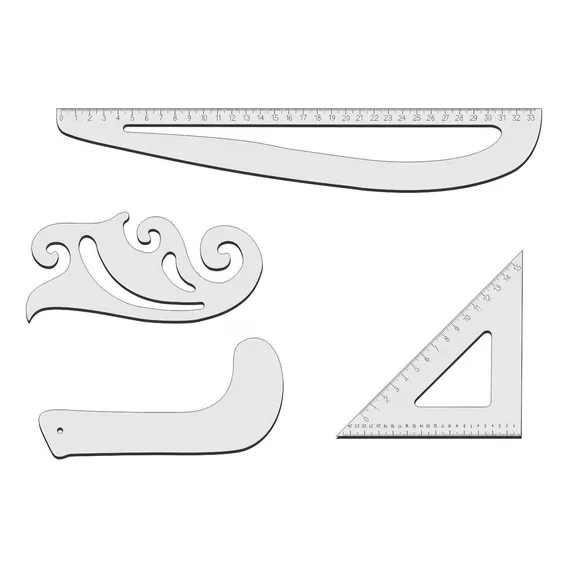 Kit Réguas Corte Costura Modelagem Alfaiate 8036 Branco Mini Foto 1