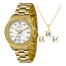 Kit Relogio Lince Feminino Lrgj059l Ku28 Dourado Semi Joias Foto mini 1