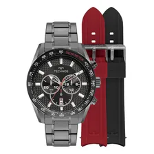 Kit Relógio + Pulseiras Technos Grafite Masculino Js25bbs/t1 Correia Cinza Bisel Preto Fundo Preto Foto  mini 1