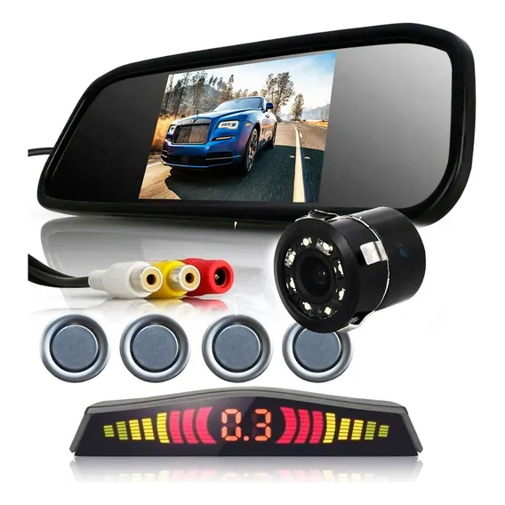 Kit Retrovisor Camera Infravermelho Noturna Sensor Re Prata Foto 1