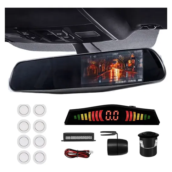 Kit Retrovisor Lcd Camera De Ré Sensor 8 Pontos Branco Foto 1
