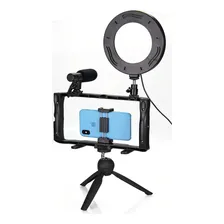 Kit Ring Light Celular P/ Microfone E Tripé + Estabilizador Foto mini 2