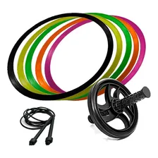 Kit Roda Abdominal + Corda Pular 2,90m + Argolas Exercícios Foto mini 1