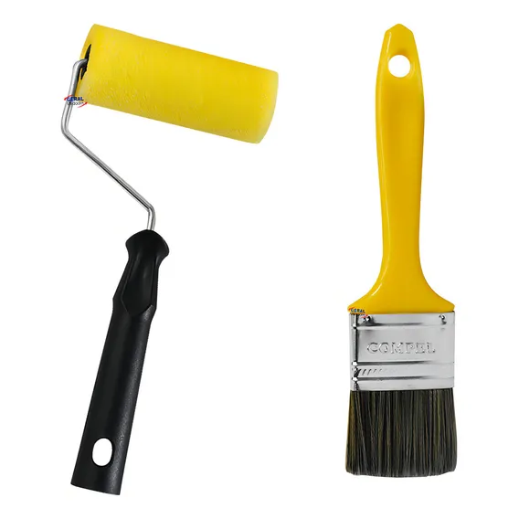 Kit Rolinho Para Pintura 9cm E Trincha 2 Compel Rolo E Pincel Foto 1