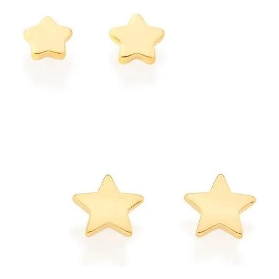 Kit Rommanel Estrelas Primeiro E Segundo Furo Banhado Ouro Foto 1