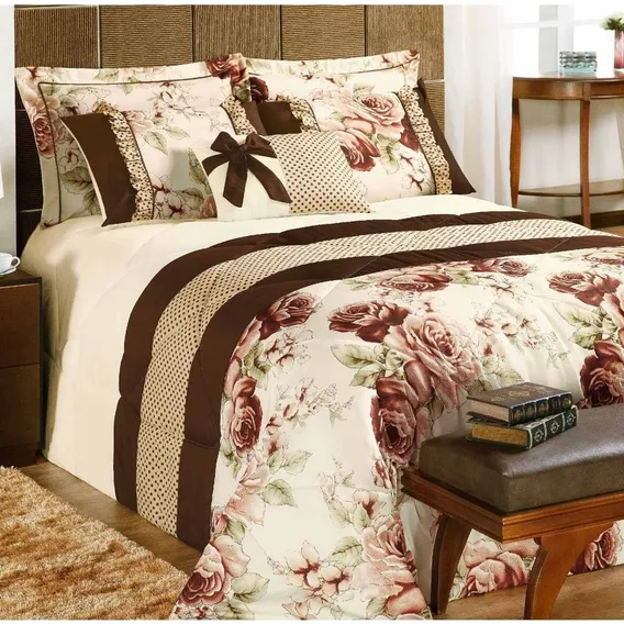 Kit Roupa De Cama 7peças Casal Queen Colcha Vitória Cor Tabaco Foto 1