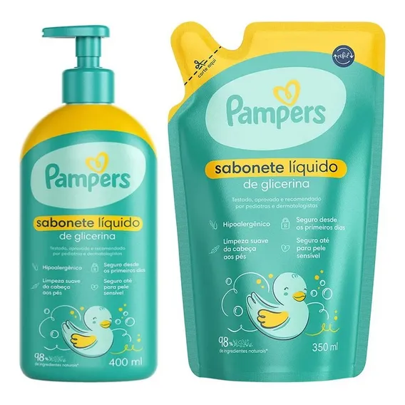 Kit Sabonete Líquido Pampers 400ml + Refil Sabonete 350ml Foto 1