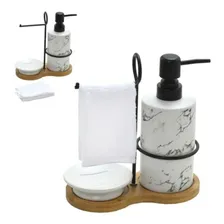 Kit Sabonete Liquido Suporte E Toalha Banheiro Marmorizado Foto mini 1