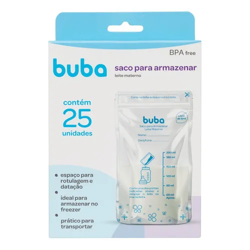 Kit Saco Para Armazenar Leite Materno 25 Unidades 200ml Branco Buba 09923 Foto 1