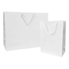 Kit Sacola Papel Kraft Grande 35x25x10cm + Sacola 18x24x9cm Cor Branco Branco Foto mini 1