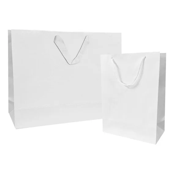 Kit Sacola Papel Kraft Grande 35x25x10cm + Sacola 18x24x9cm Cor Branco Branco Foto 1
