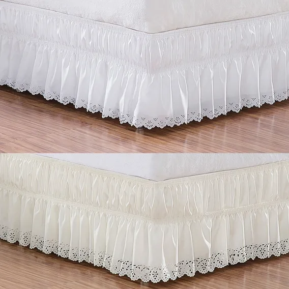 Kit Saia Para Cama Box Solteiro Perolla 02 Pc Branco E Palha Foto 1