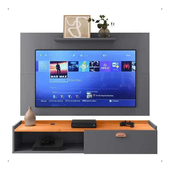 Kit Sala Estar Completa Rack Painel Home Tv 32 Polegadas Cor Cinza / Cinamomo Foto 1