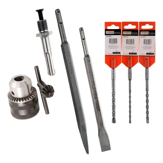 Kit Sds Plus Mandril Broca Talhadeira Ponteira Martelete 8pc Foto 1
