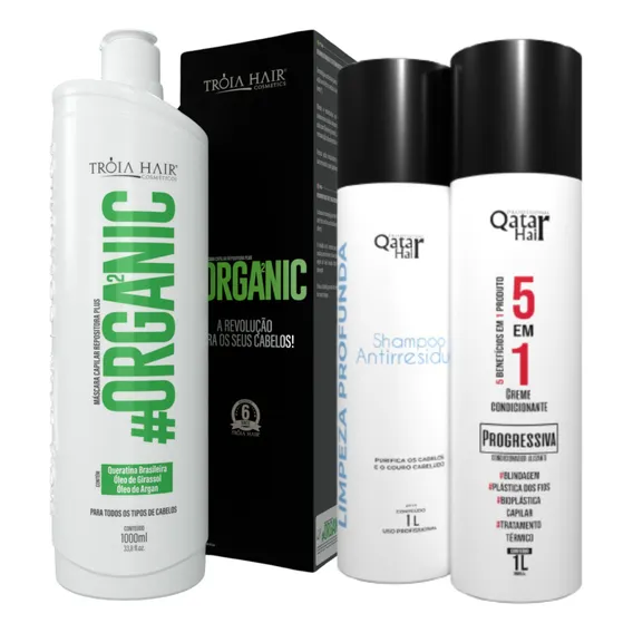 Kit Semi Definitiva Organic Tr贸ia Hair + 5 Em 1 Qatar 3x1l Foto 1