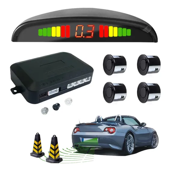 Kit Sensor Estacionamento Ré 4 Sensores Sonoro Display 12v Cor Prata Foto 1