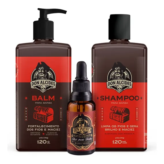 Kit Shampoo + Balm + Óleo Para Barba Don Alcides Barba Negra Foto 1