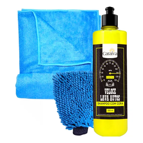 Kit Shampoo Com Cera Automotivo Neutro Pano Luva Microfibra Foto 1