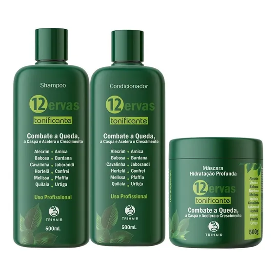 Kit Shampoo + Cond + Máscara 500ml Tonificante 12 Ervas Foto 1