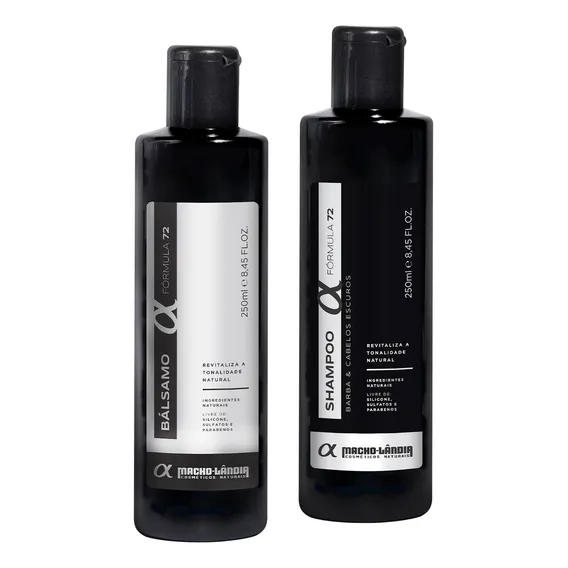 Kit Shampoo + Condicionador Para Barba E Cabelo Escuro - Macho Lândia 72 Foto 1